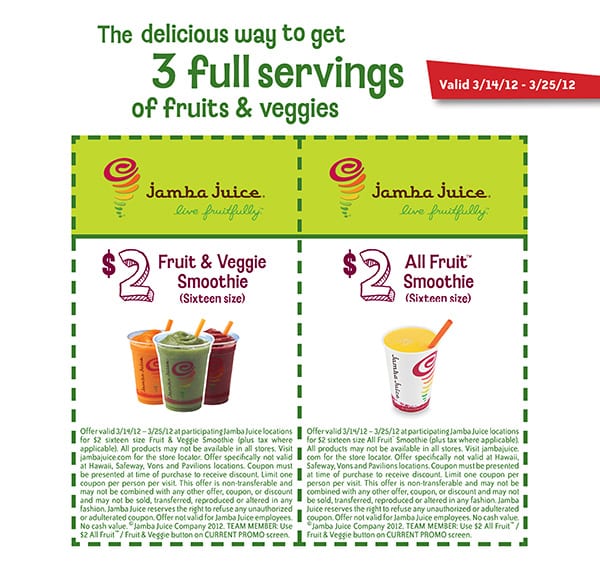 Jamba Juice Two 2 off Coupons