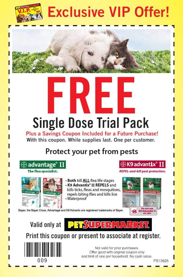 Pet Supermarket Coupon FREE Single Dose K9 Advantix or Advantage II