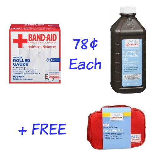 BandAid Small Rolled Gauze & Hydrogen Peroxide Only 78¢ Each + FREE First Aid Kit Bag at