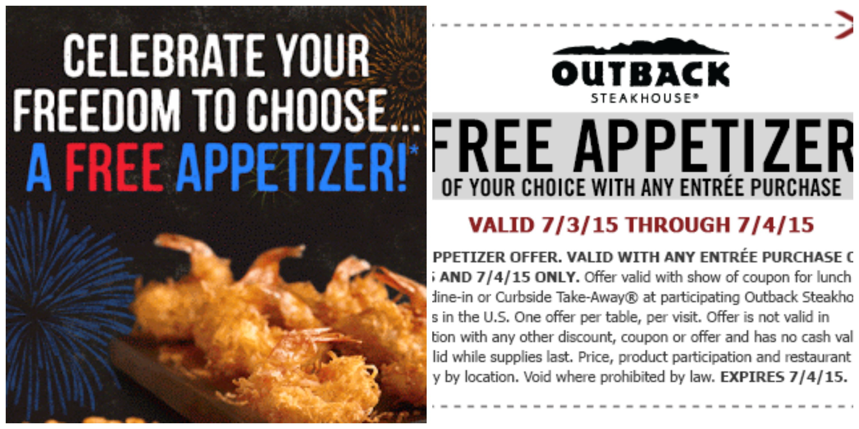 Outback Steakhouse Free Appetizer With Entree Purchase Through July