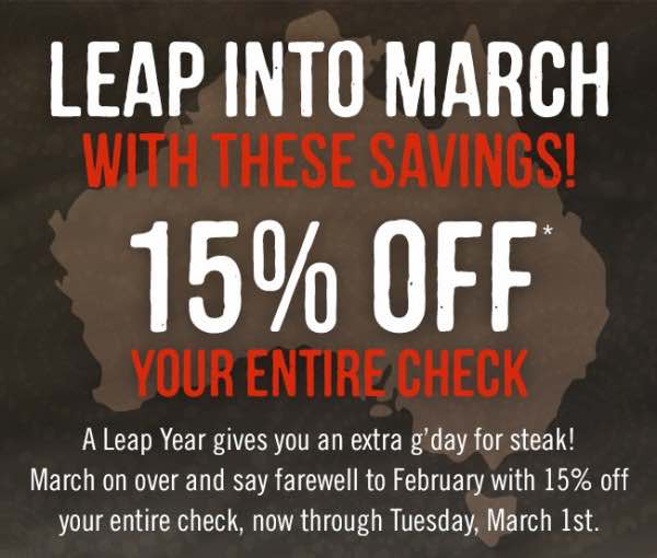 Last Day! Get 15% Off Your Entire Check At Outback! - Mojosavings.com