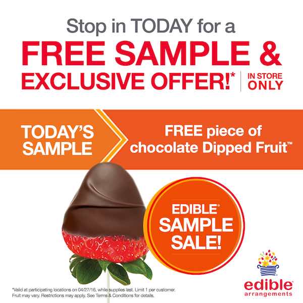 FREE Piece of Chocolate Dipped Fruit At Edible Arrangements