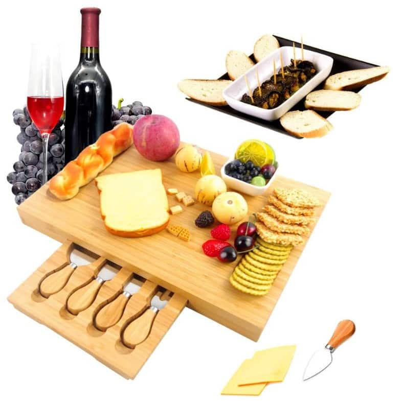 Bamboo Charcuterie Board With Stainless Steel Serving Utensils Set 